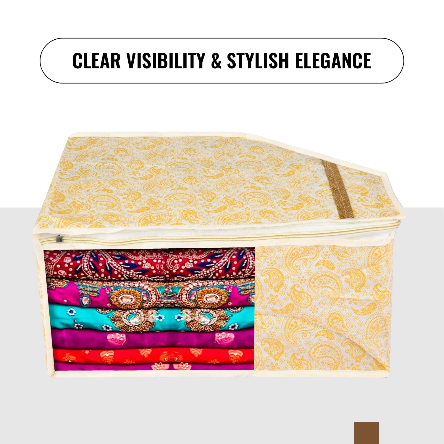 Kuber Industries Blouse Cover | Clothes Storage Bag | Zipper Wardrobe Organizers | Non-Woven Clothes Organiser | Side Transparent Blouse Organizer | Carry-Design | Pack of 12 | Yellow